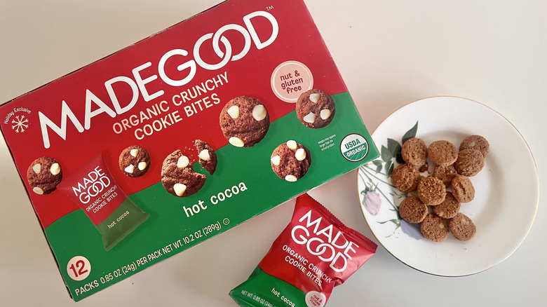 Open MadeGood cookie bites on a plate