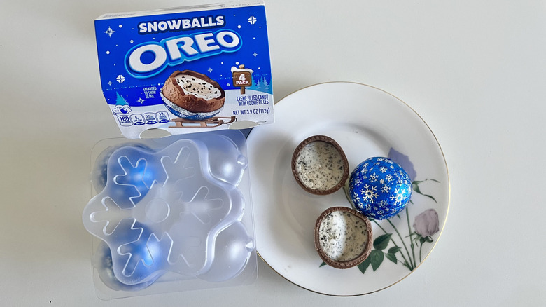 Open Oreo Christmas Snowballs on plate