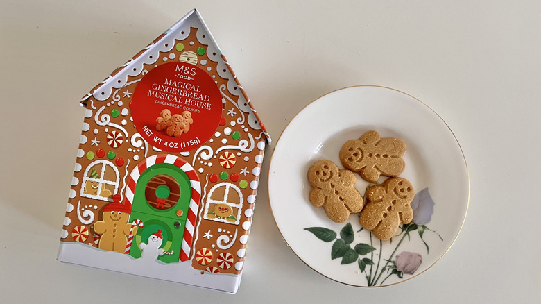 Three M&S gingerbread cookies on a plate