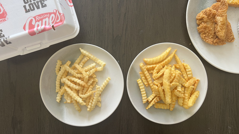 Raising Cane's french fries and Great Value french fries on plates