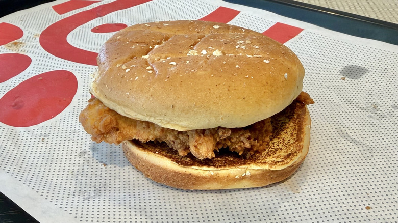 View of the DIY chicken sandwich on a tray