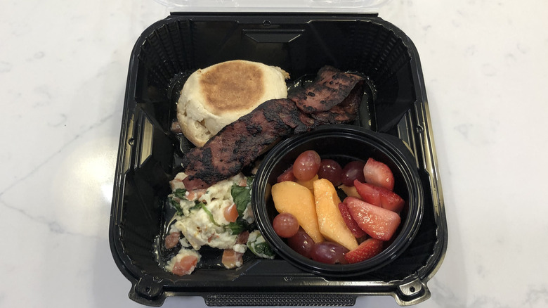 Denny's Fit Slam meal in a to-go container