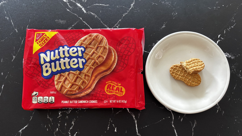 Nutter Butter package next to Nutter Butter cookies on plate