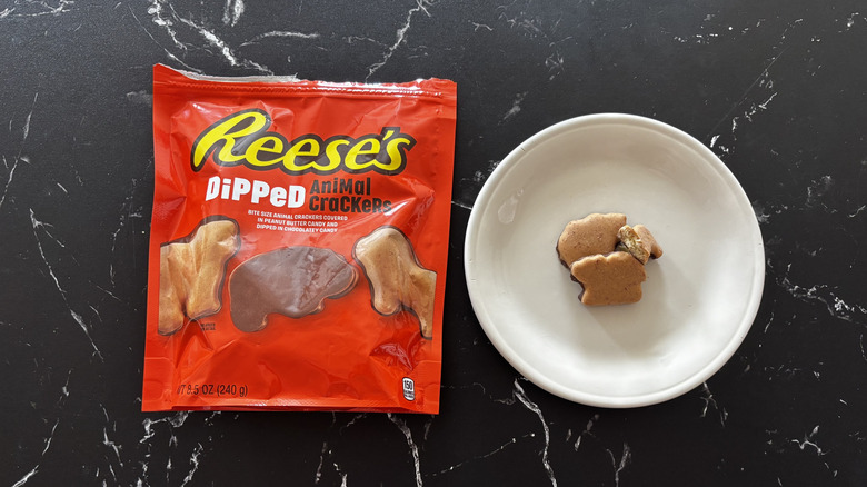 Reese's animal crackers bag next to cookies on plate