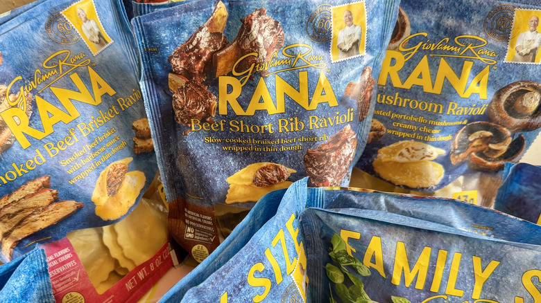 Different Rana pasta packages on table