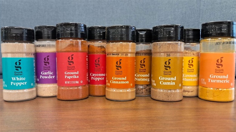 Nine bottles of Target spices