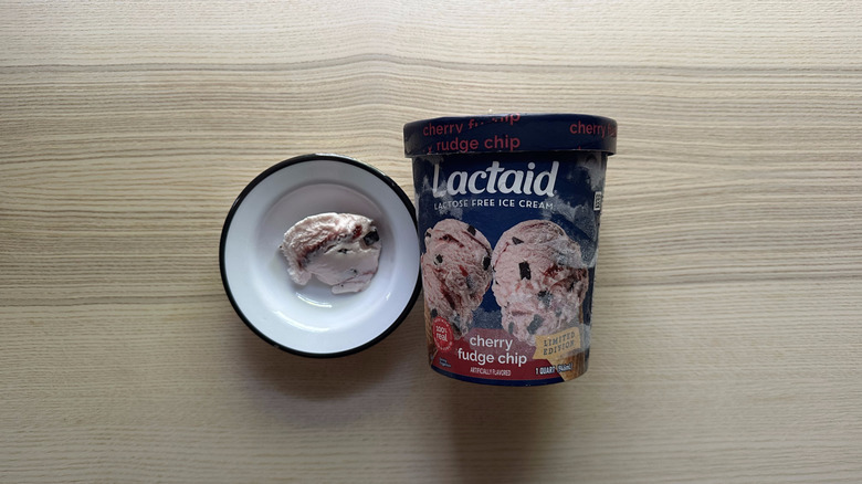 Lactaid Lactose-Free Cherry Fudge Chip on wooden table