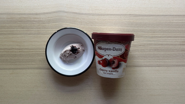 Häagen-Dazs Cherry Vanilla on wooden table