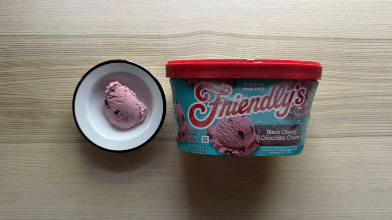 Friendly's Black Cherry Chocolate Chunk on wooden table