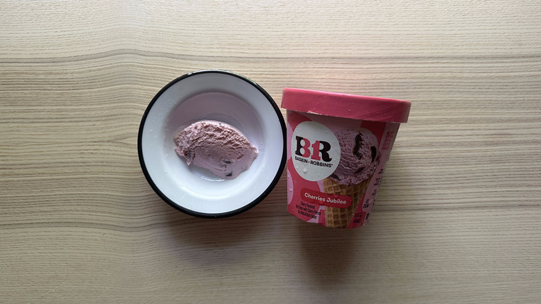 Baskin-Robbins Cherries Jubilee on wooden table