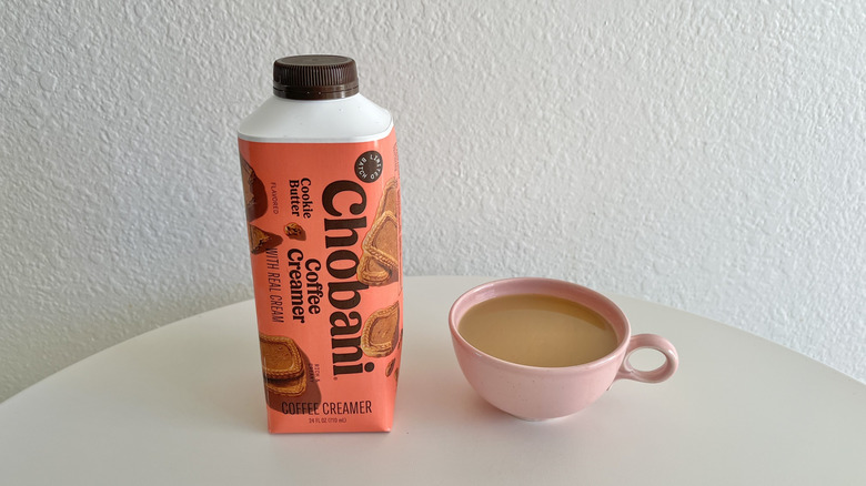 Chobani Cookie Butter Coffee Creamer in orange packaging