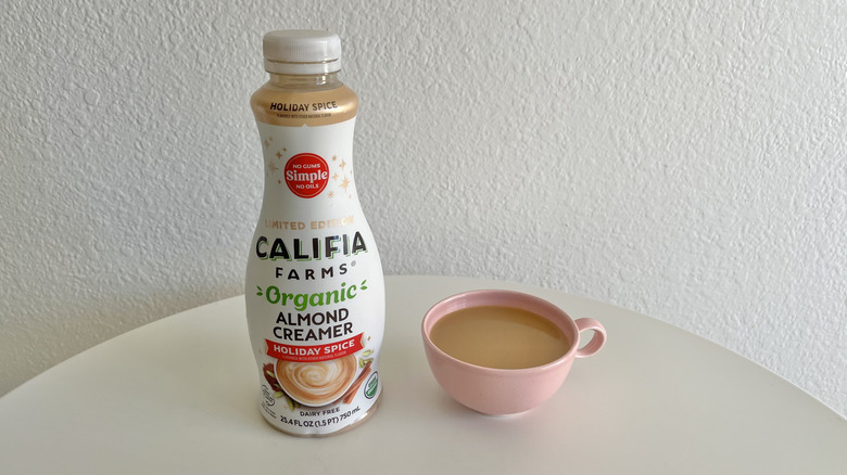 Califia Farms Holiday Spice creamer with coffee