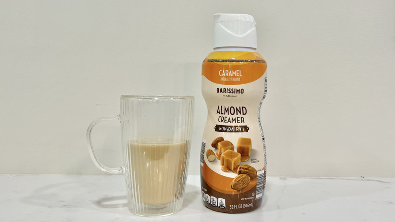 Aldi Barissimo caramel almond milk coffee creamer.