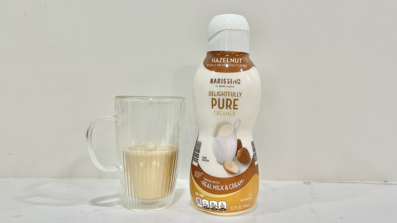 Aldi Barissimo Delightfully Pure hazelnut coffee creamer.