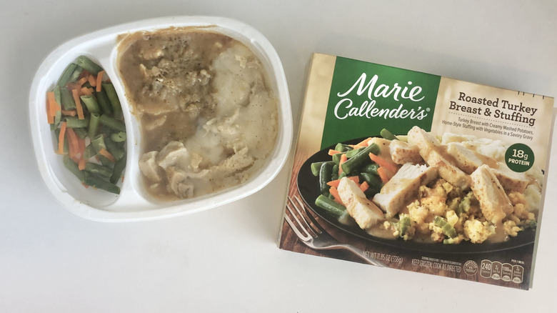 Marie Callender's roasted turkey breast and stuffing frozen meal.