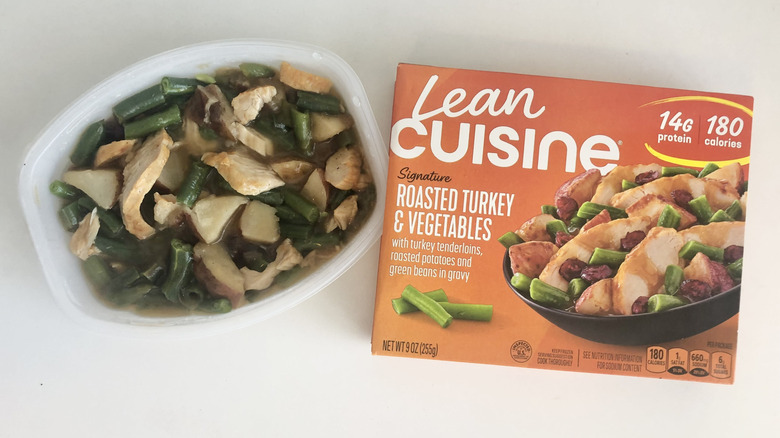 Lean Cuisine roasted turkey and vegetables frozen dinner.