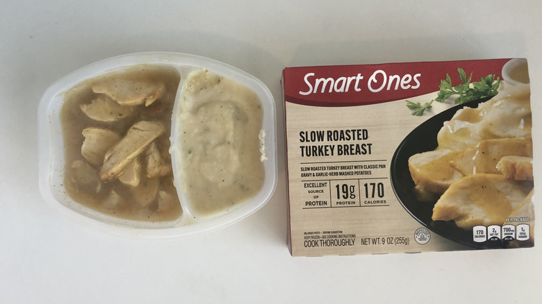 Smart Ones slow roasted turkey breast meal with mashed potatoes.