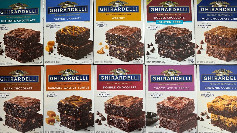 Several Ghirardelli brownie boxes side by side