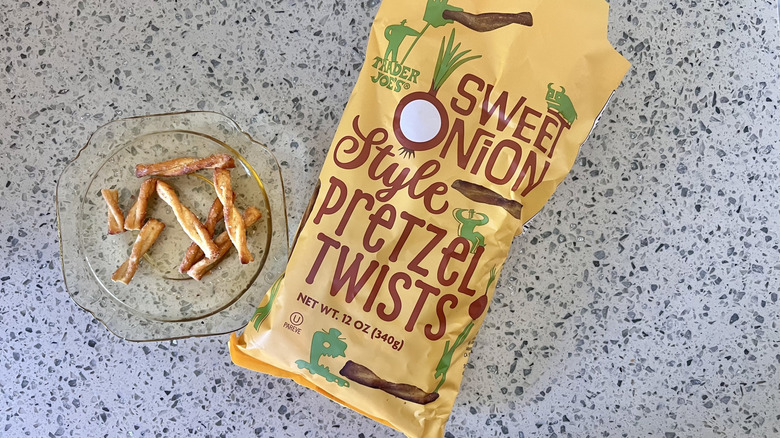 Sweet Onion Style Pretzel Twists pieces on a plate