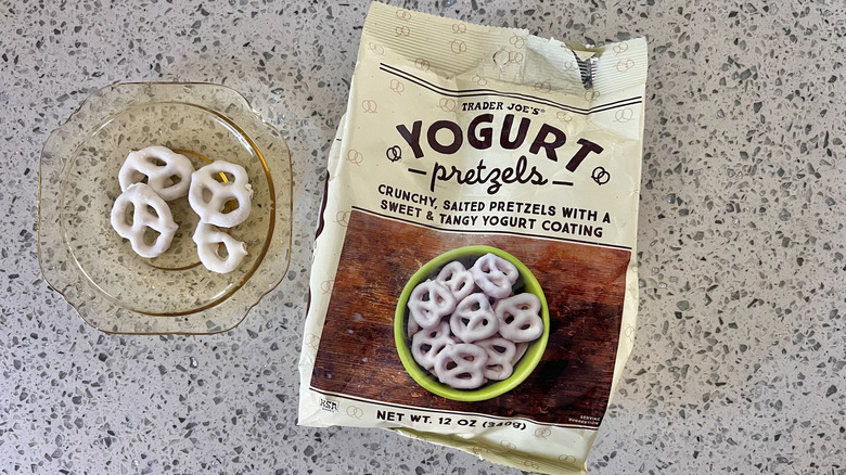 Open bag of Yogurt Pretzels on a counter