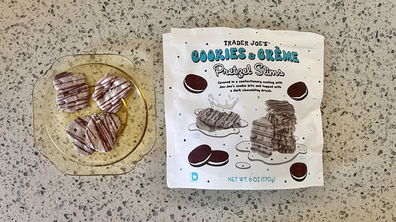 Bag of Cookies & Crème Pretzel Slims on a counter
