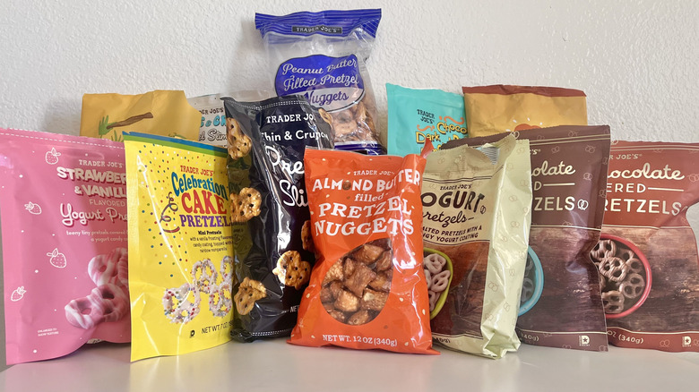 Various Trader Joe's pretzels on a table