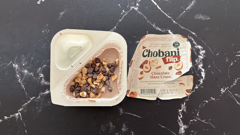 Chobani Flip chocolate haze crave yogurt container and label