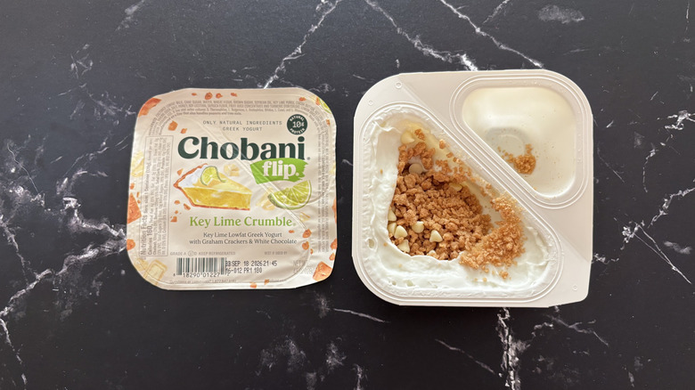 Chobani Flip key lime crumble yogurt container and label