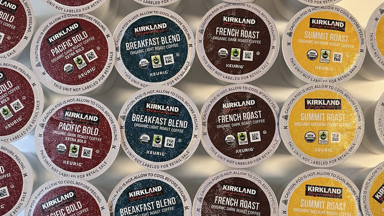 Top view of four Costco coffee pod flavors