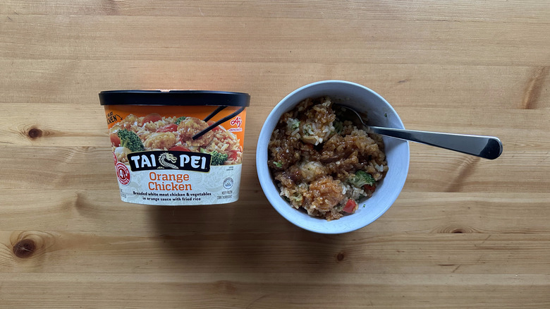 Tai Pei Orange Chicken on plate on wooden table