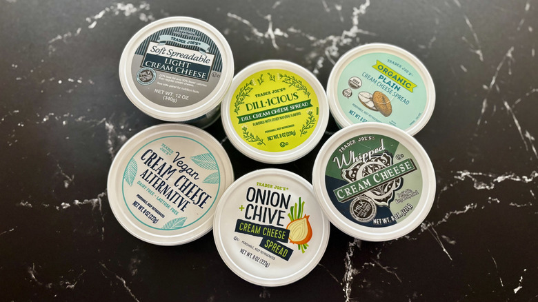 Various Trader Joe's cream cheese spreads on countertop