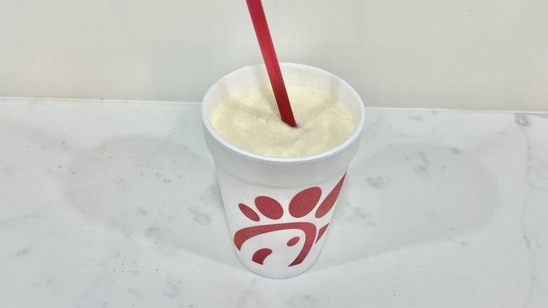 Chick-fil-A Frosted Lemonade with straw.