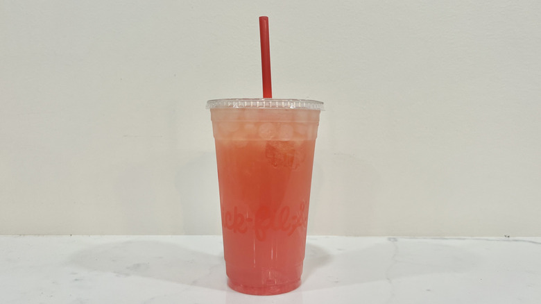 Chick-fil-A Pineapple Dragonfruit Sunjoy with straw.