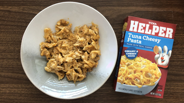 Hamburger Helper tuna cheesy pasta in a bowl