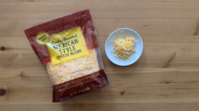 Trader Joe's Mexican Style Cheese Blend on wooden table