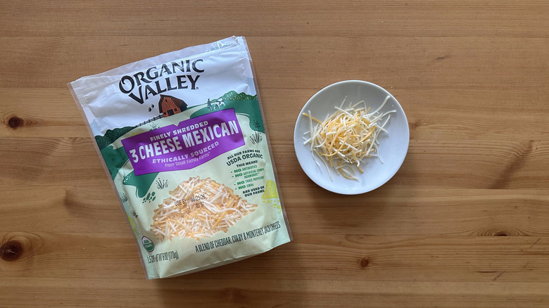 Organic Valley 3 Cheese Mexican on wooden table