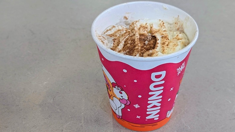 Dunkin' Peppermint Mocha Signature Latte on table