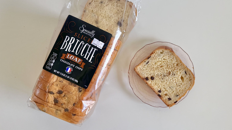 Aldi Specially Selected Chocolate Chip Brioche piece on a plate