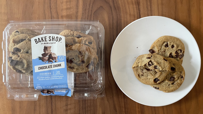 Aldi Chocolate Chip Cookies on plate and in package