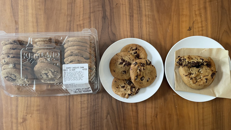 Costco cookies on plates and in container