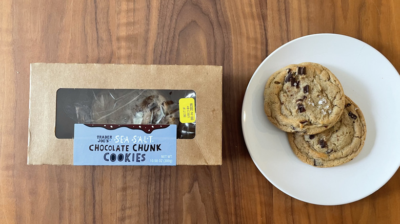 Trader Joe's chocolate chip cookies on plate and in container