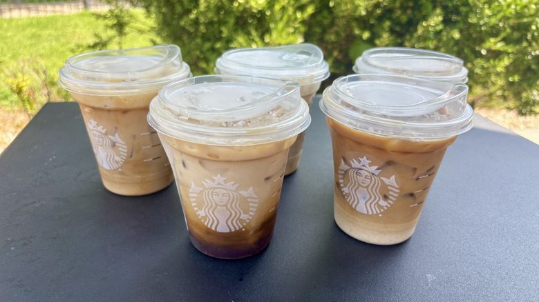 Starbucks iced shaken espresso drinks on table
