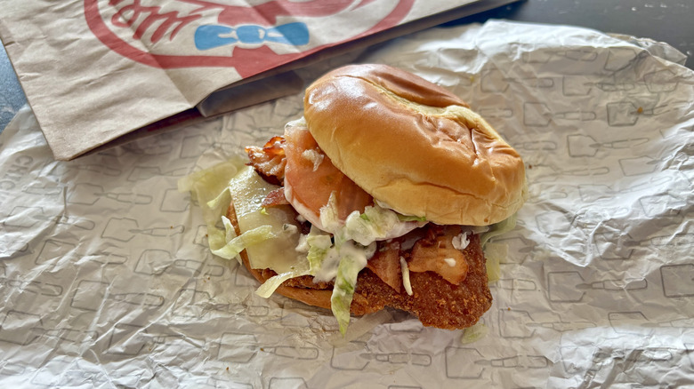 Wendy's Asiago ranch chicken club sandwich on wrapper