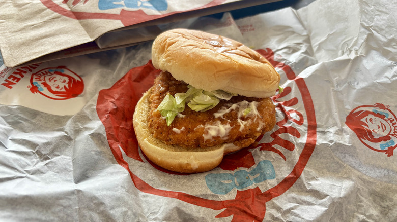 Wendy's crispy chicken sandwich on wrapper