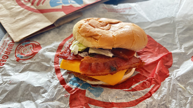 Wendy's crispy chicken BLT sandwich on wrapper