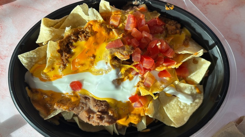 Close-up of Taco Bell Volcano BellGrande on pink background