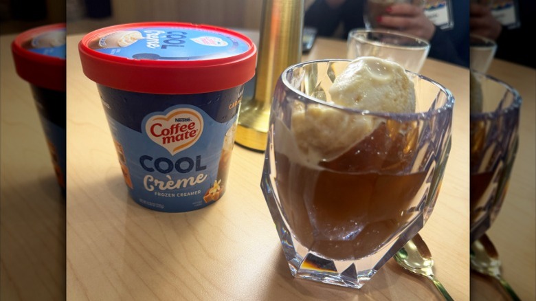 Coffee Mate Cool Crème frozen creamer package with coffee drink