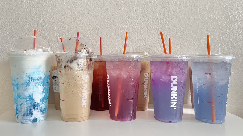 View of new Dunkin' drinks on a table