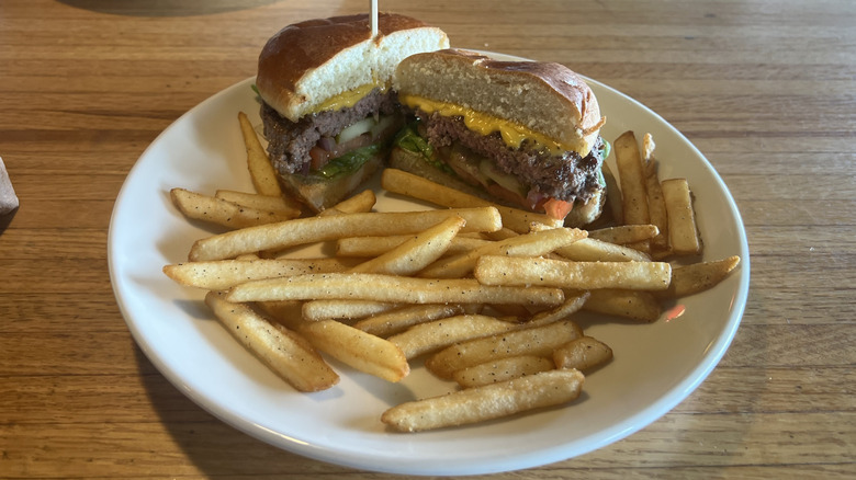 Applebee's Classic Cheeseburger and fries on plate.