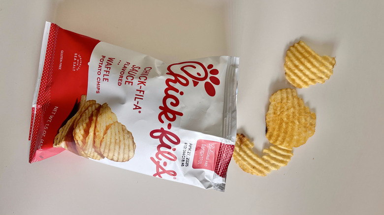 Chick-fil-a sauce waffle potato chips on a table